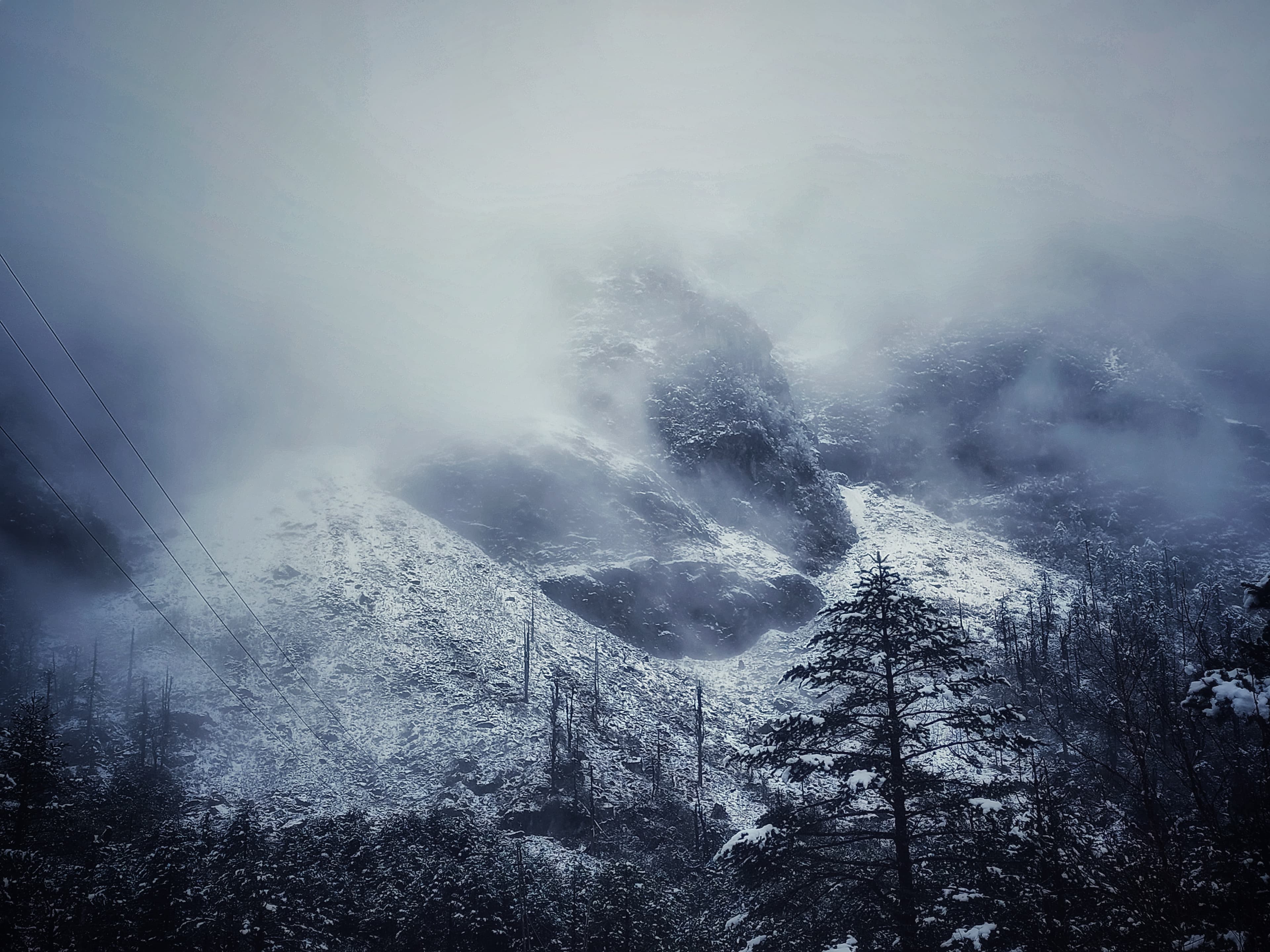 Snowy peaks covered by clouds